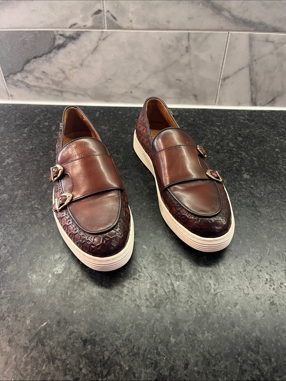 Men's Brown Leather Double-Monk TAFT Casual Loafers